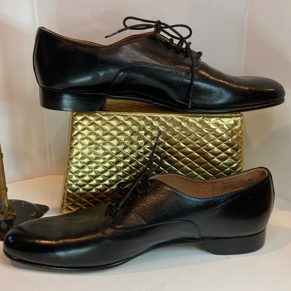 Frederico Leone black leather dress lace up shoes 10.5 narrow leather sole box17